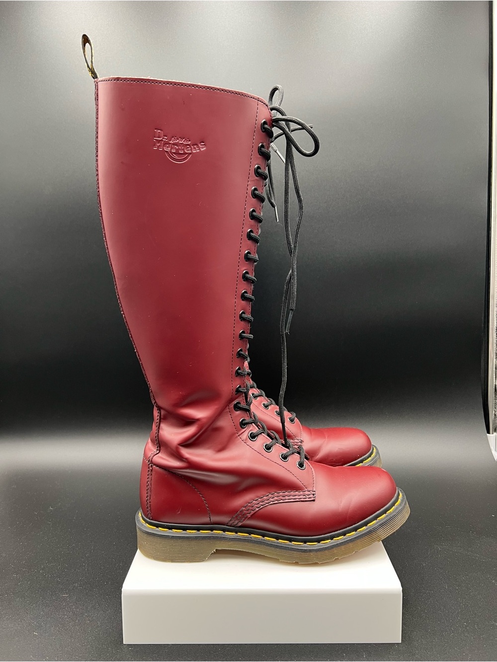 Dr. Martens Red Tall Lace-Up Women's Boots with Black Laces - Picture 15 of 16